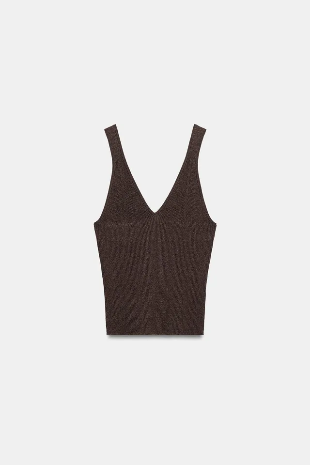Knit V-Neck Strappy Sleeveless Top for Women – image 5