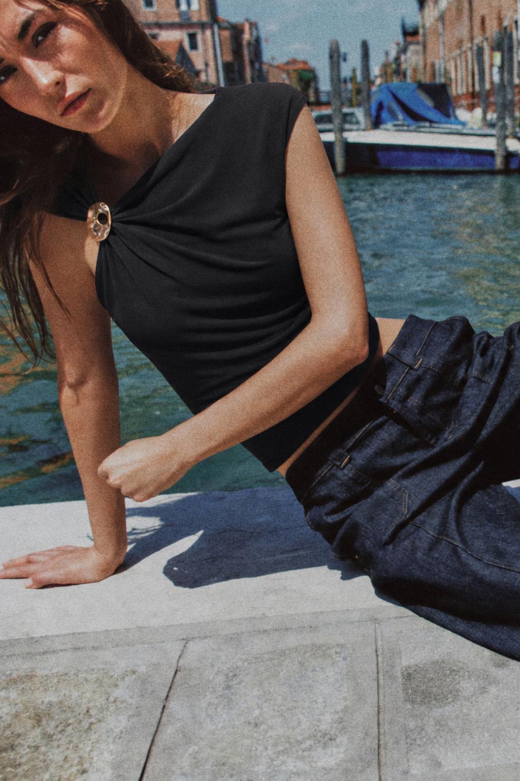Metallic Draped Top