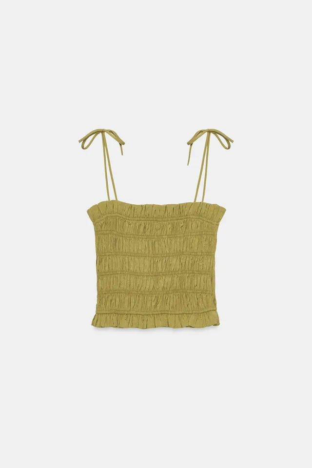 Crop Top with Striped Pattern, Adjustable Straps, and Gathered Detail – image 6