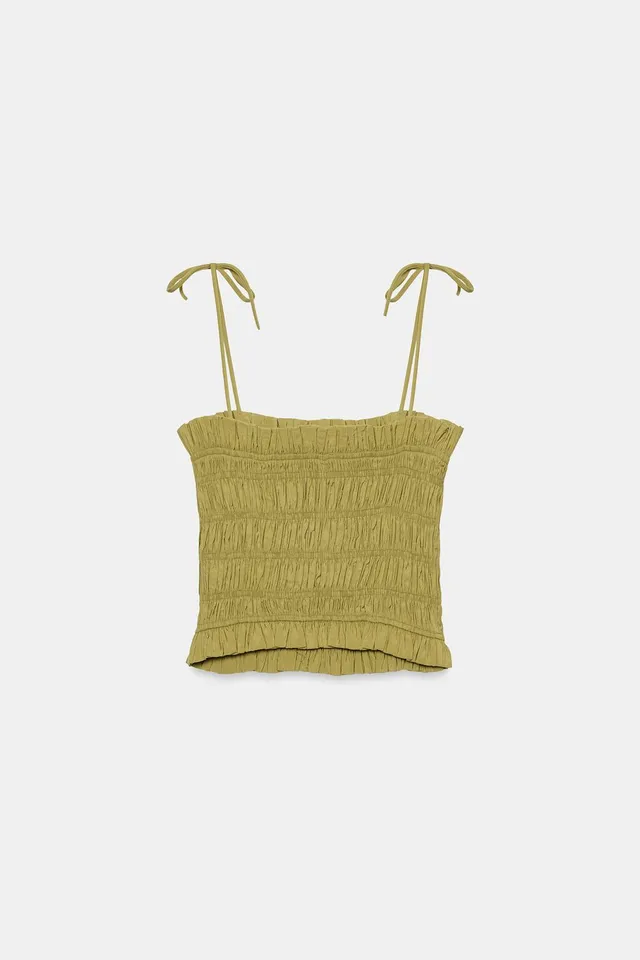 Crop Top with Striped Pattern, Adjustable Straps, and Gathered Detail – image 7