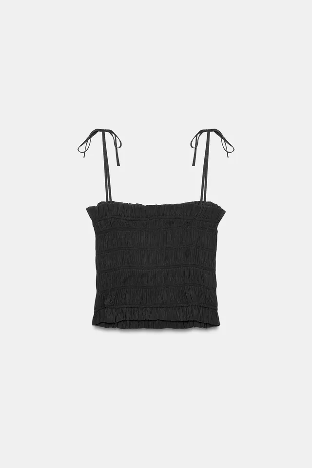 Crop Top with Striped Pattern, Adjustable Straps, and Gathered Detail – image 5