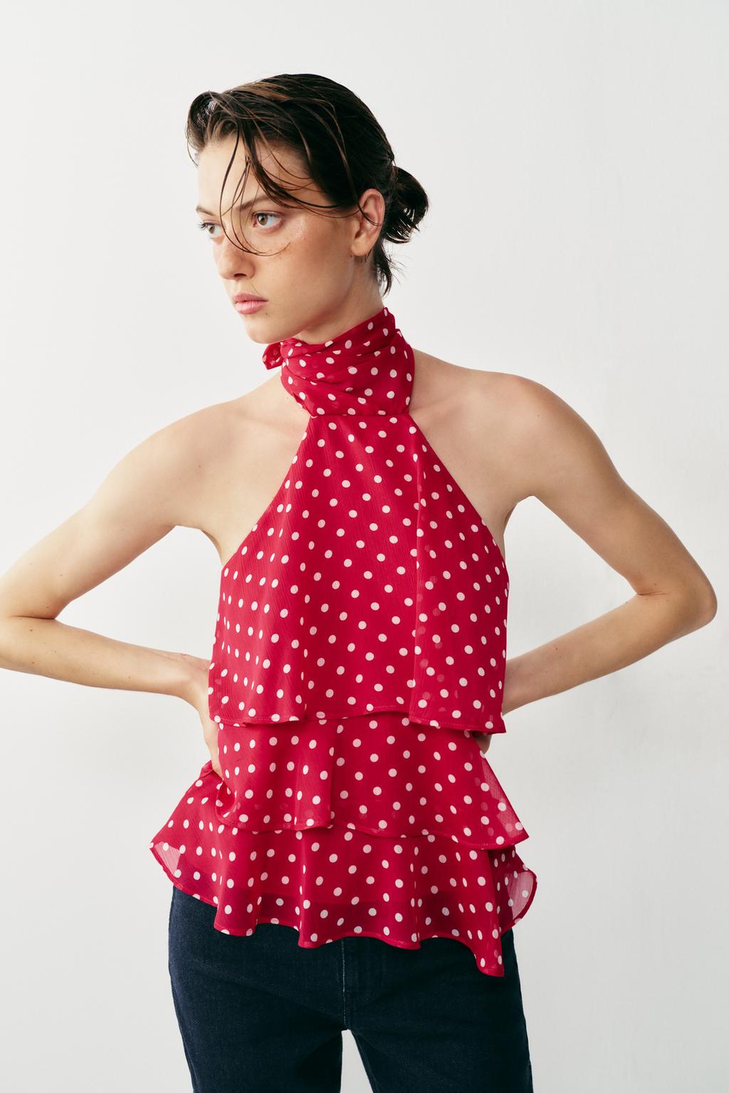 Ruffled Dot Halter Neck Top