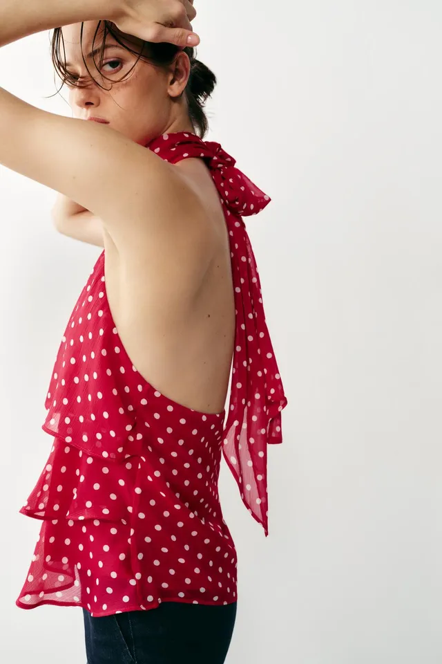 Women's Halter Neck Top with Ruffles and Polka Dots – image 4