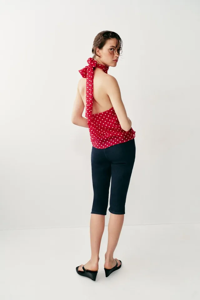 Women's Halter Neck Top with Ruffles and Polka Dots – image 5