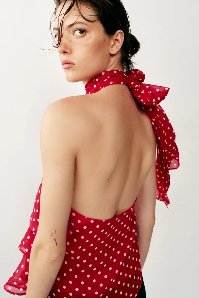 Women's Halter Neck Top with Ruffles and Polka Dots – image 6