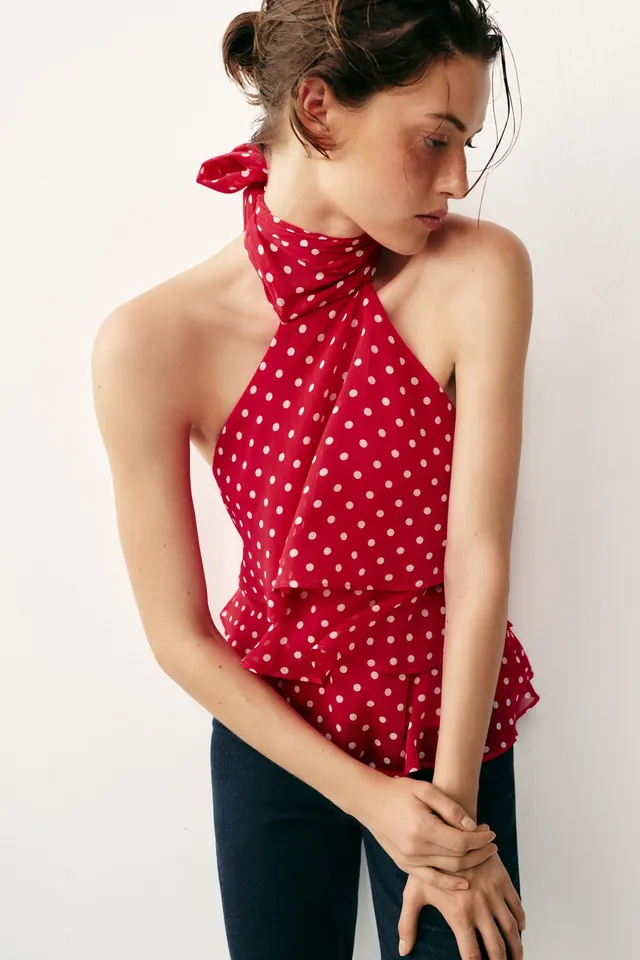 Women's Halter Neck Top with Ruffles and Polka Dots – image 7