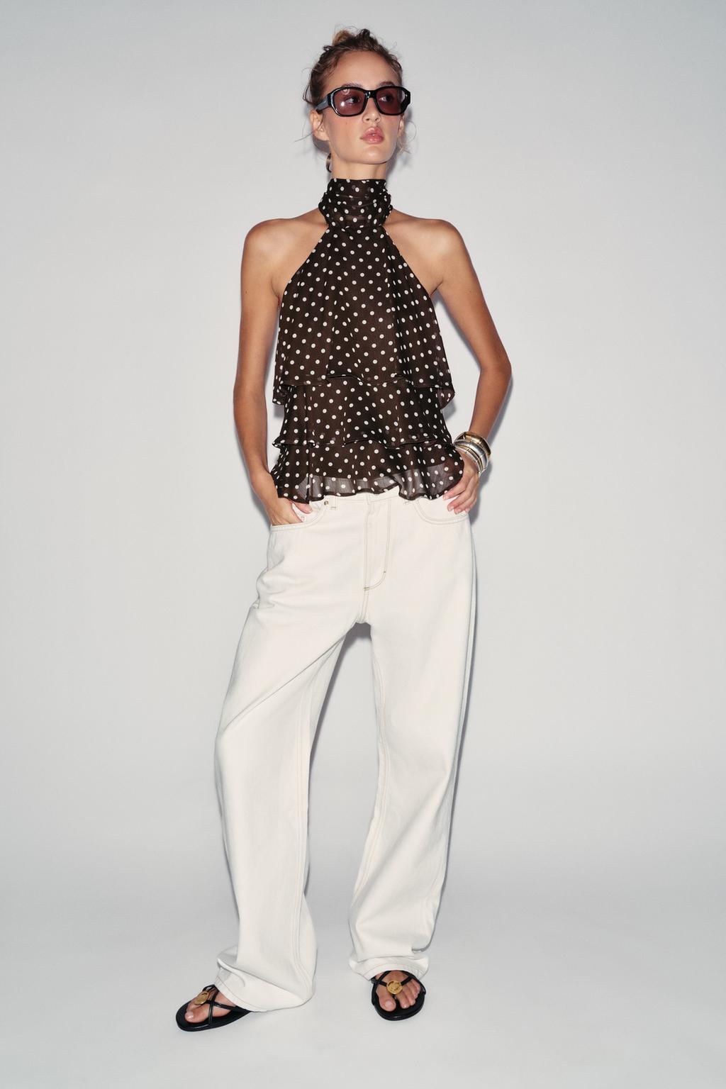 Ruffled Dot Halter Neck Top
