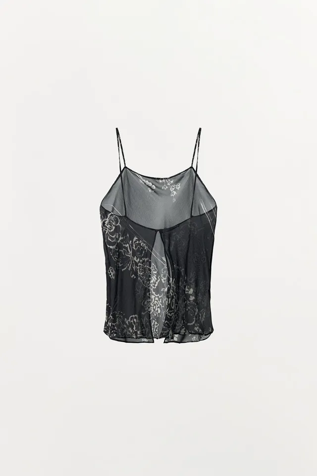 Printed Viscose Yarn Strappy Top with Thin Straps and Back Button Closure – image 8