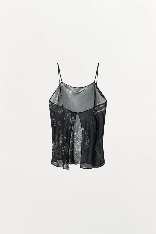 Printed Viscose Yarn Strappy Top with Thin Straps and Back Button Closure – image 9