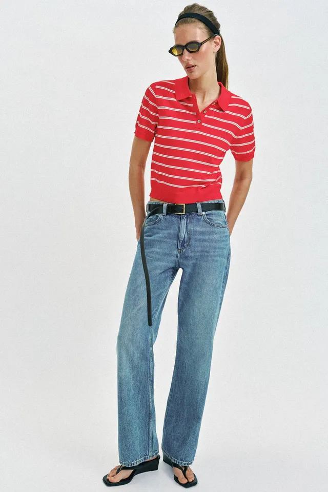 Striped Knit Short Sleeve Polo