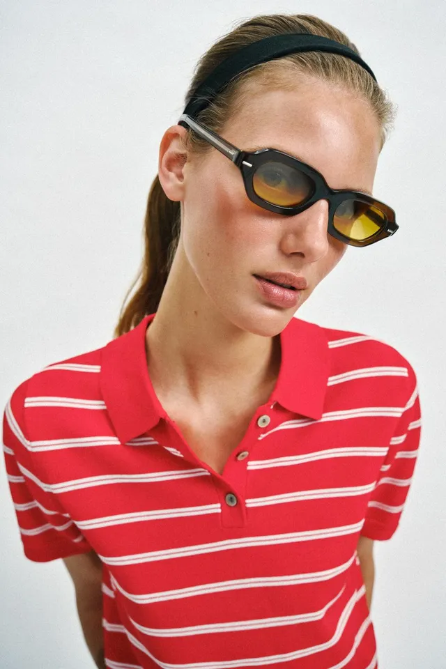 Striped Knit Short Sleeve Polo – image 2