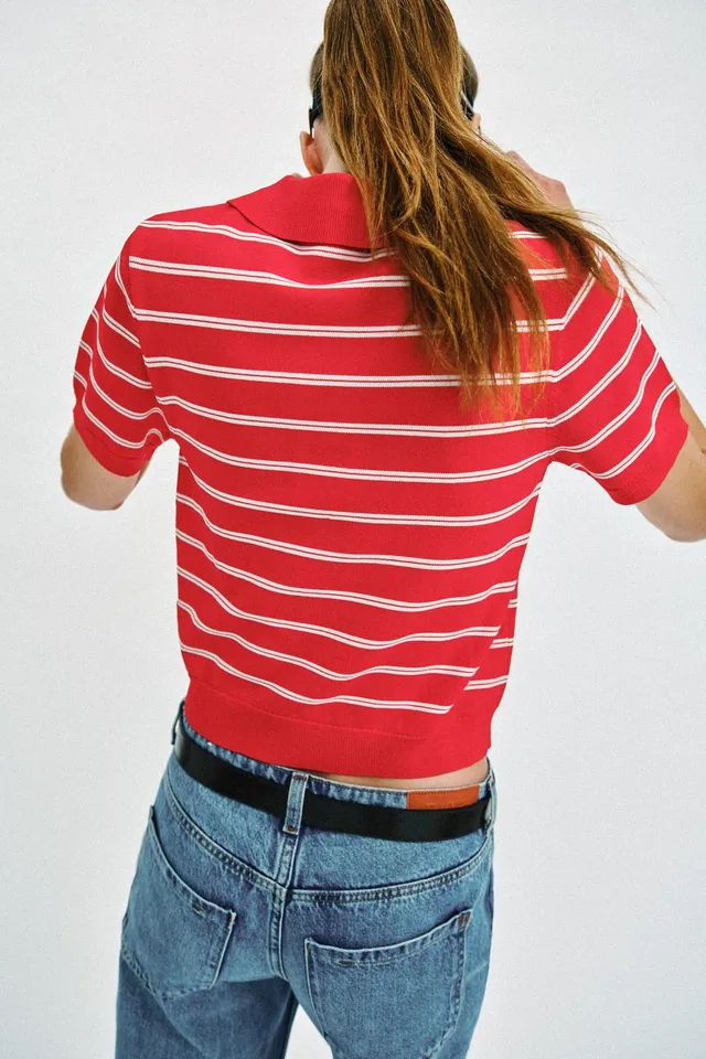 Striped Knit Short Sleeve Polo – image 4