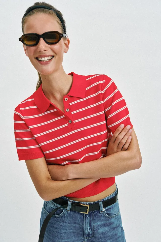 Striped Knit Short Sleeve Polo – image 5