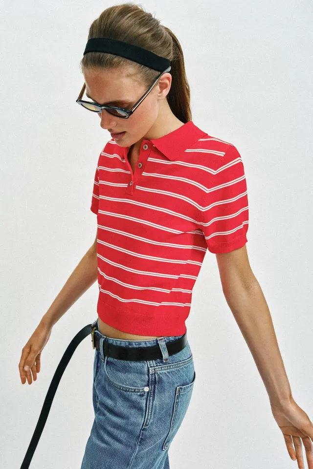 Striped Knit Short Sleeve Polo – image 6