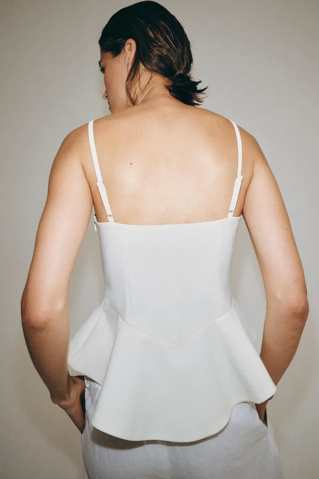 Women's Sleeveless Peplum Top with Adjustable Straps and Asymmetric Hem – image 3
