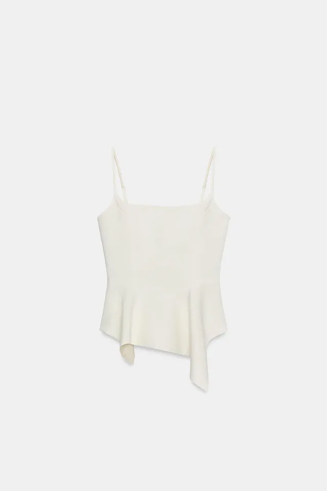 Women's Sleeveless Peplum Top with Adjustable Straps and Asymmetric Hem – image 7