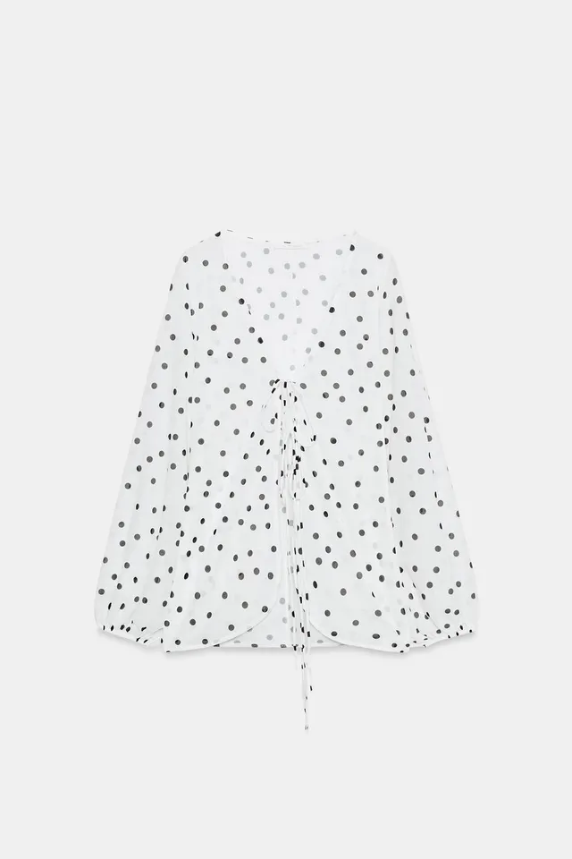 Women's Puff Sleeve Crepe Blouse with V-Neck and Tie Fastening – image 6