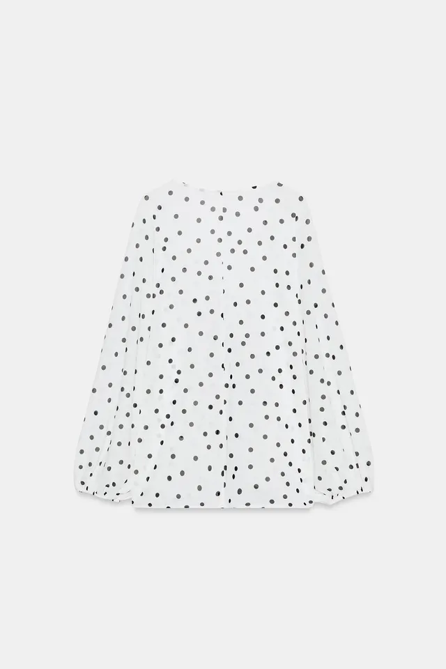 Women's Puff Sleeve Crepe Blouse with V-Neck and Tie Fastening – image 7