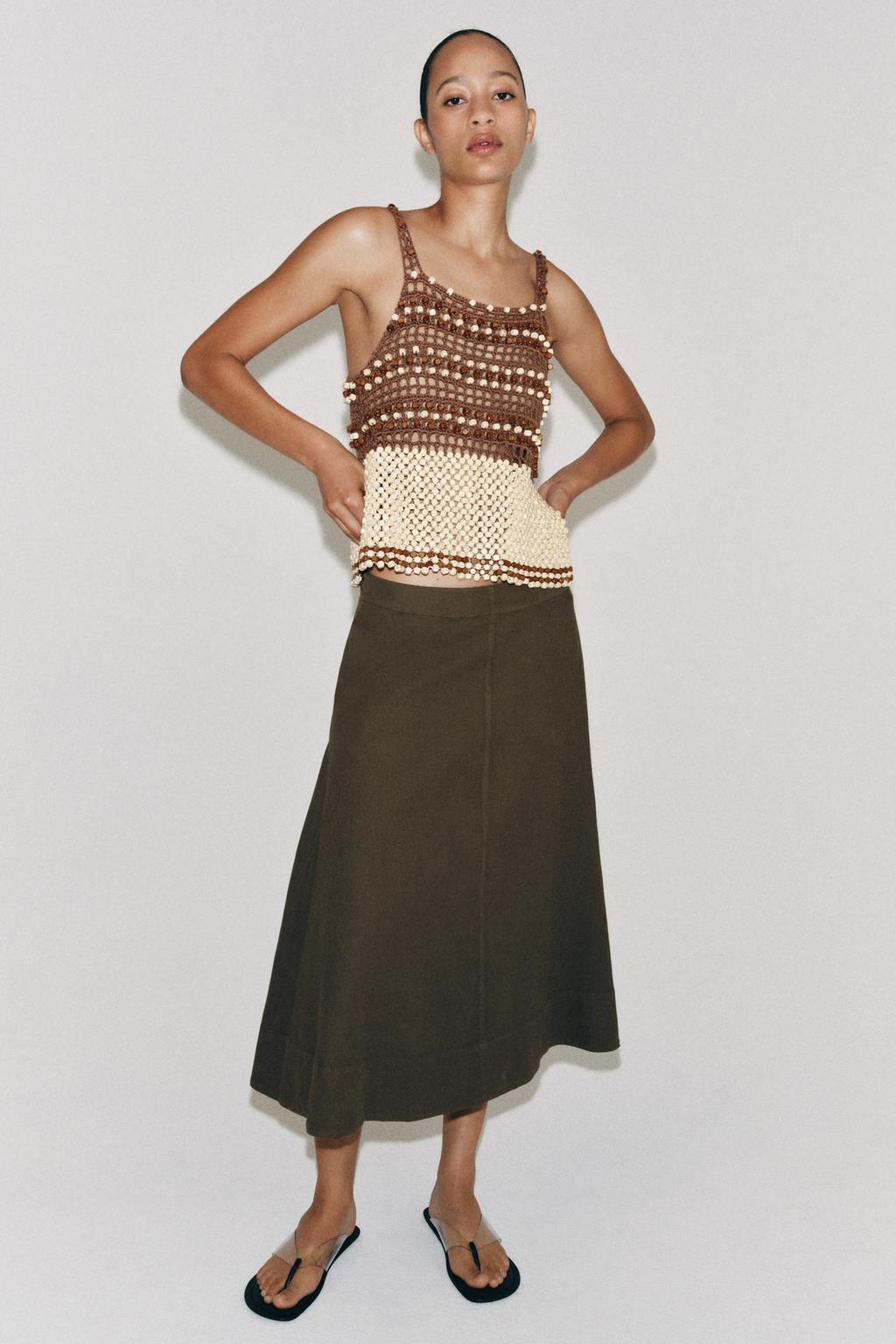 ZW Collection Linen Blend Midi Skirt