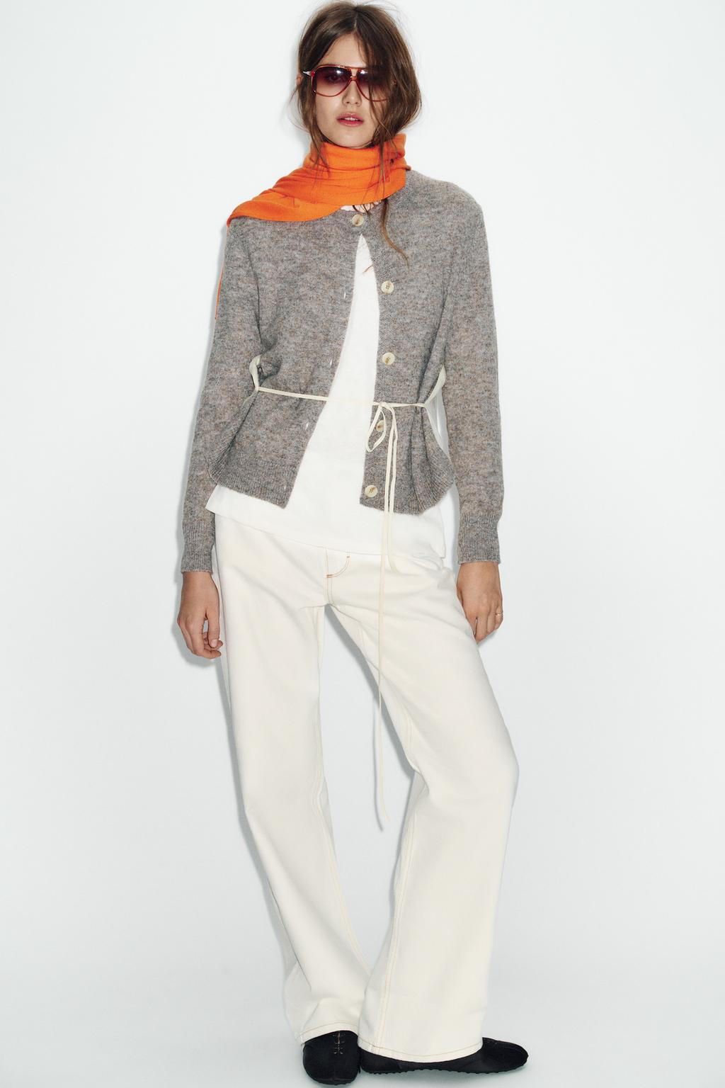 Contrast Knit Belted Cardigan