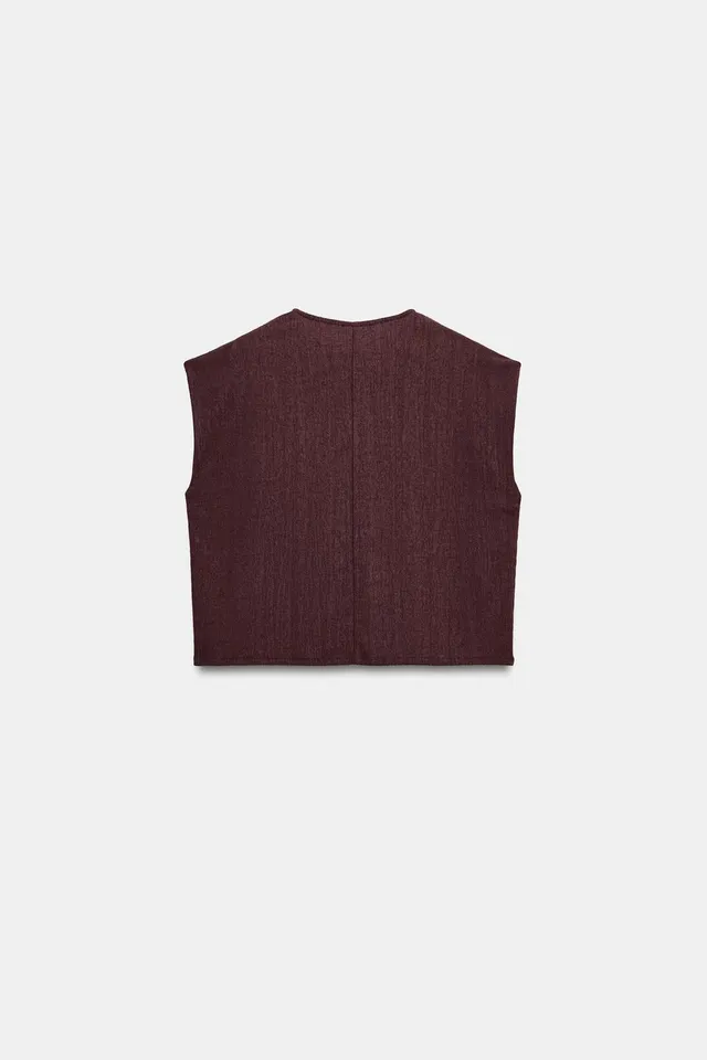 Rustic Fabric Sleeveless Round Neck Straight Hem Top – image 9
