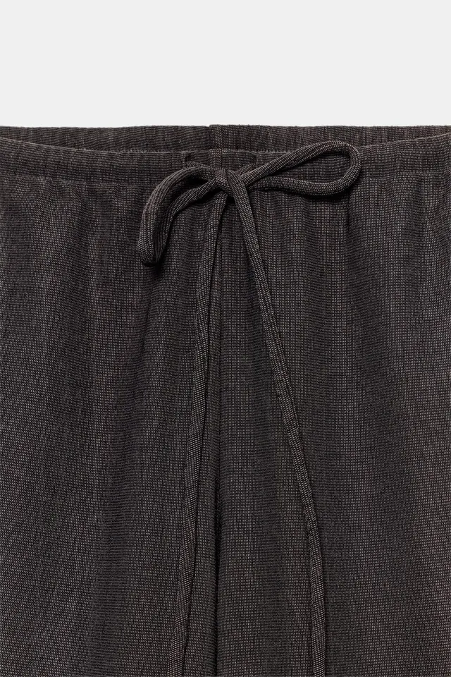Rustic Fabric Mid-Waist Adjustable Drawstring Straight Trousers – image 9