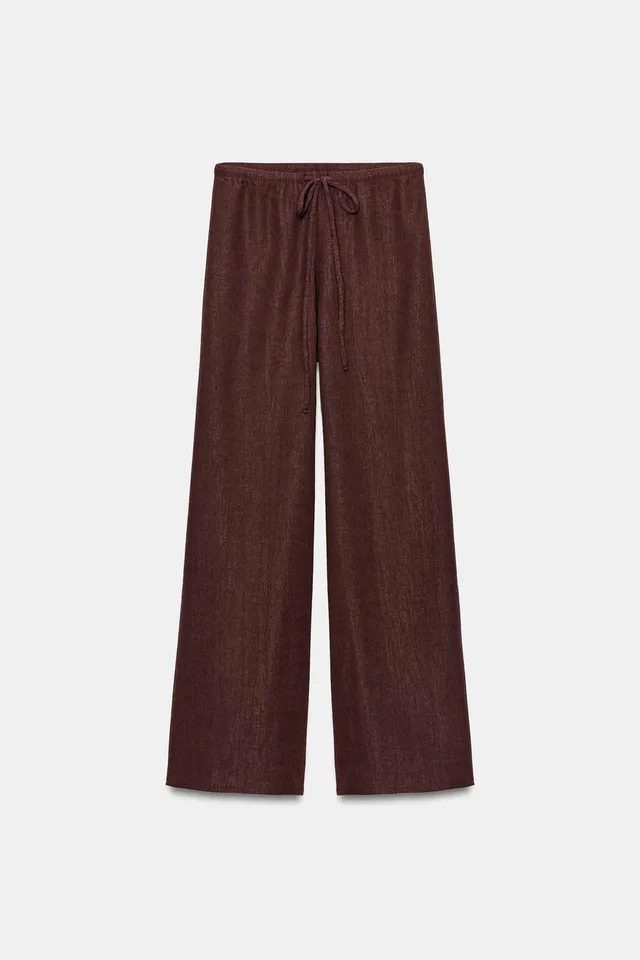 Rustic Fabric Mid-Waist Adjustable Drawstring Straight Trousers – image 8