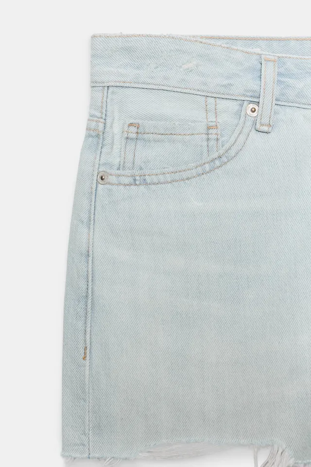 Mid-Rise Ripped Denim Shorts with Belt Loops and Five Pockets – image 6