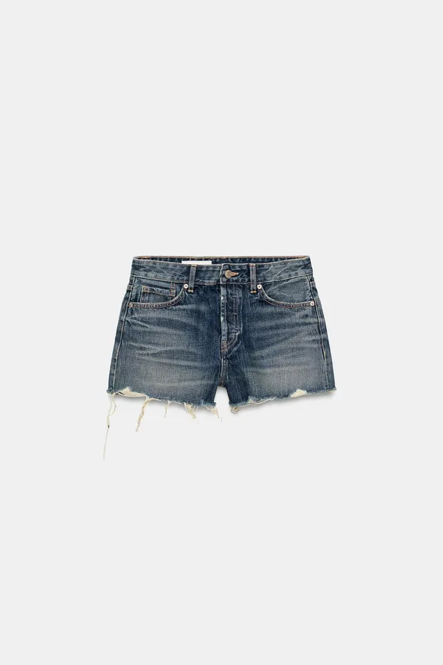 Mid-Rise Ripped Denim Shorts with Belt Loops and Five Pockets – image 4