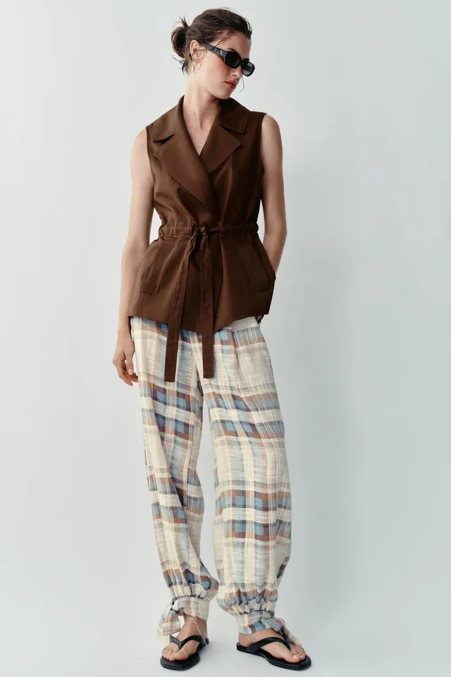 LINEN BLEND BELTED WAISTCOAT