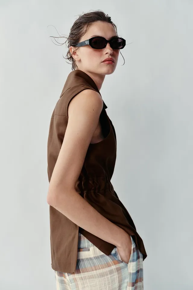 LINEN BLEND BELTED WAISTCOAT – image 5