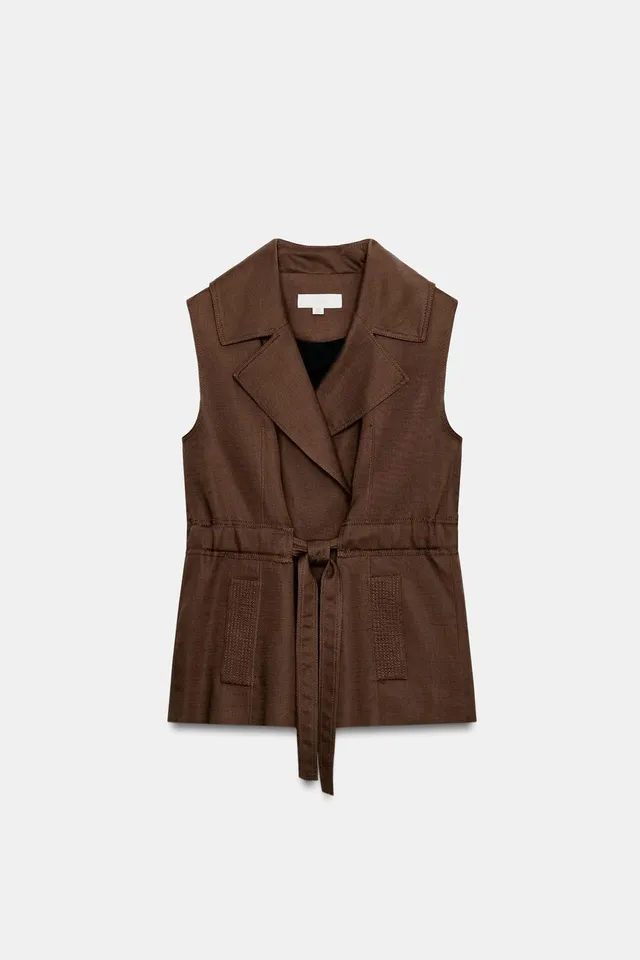 LINEN BLEND BELTED WAISTCOAT – image 7