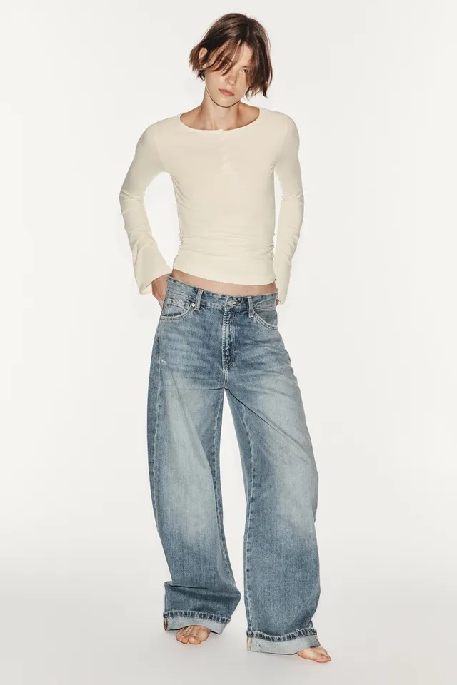 TRF MID-WAIST BAGGY FOLDED JEANS