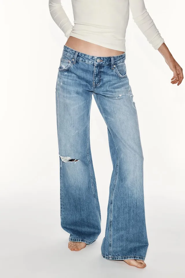 TRF RIPPED LOW-RISE WIDE-LEG FLARE JEANS – image 2