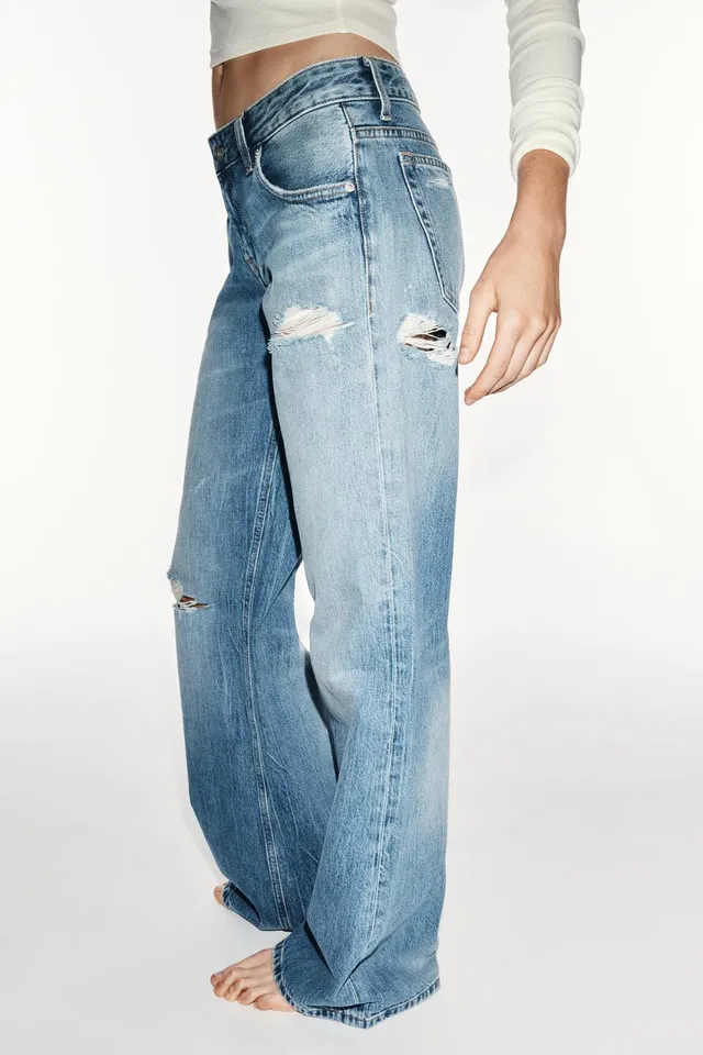 TRF RIPPED LOW-RISE WIDE-LEG FLARE JEANS – image 4