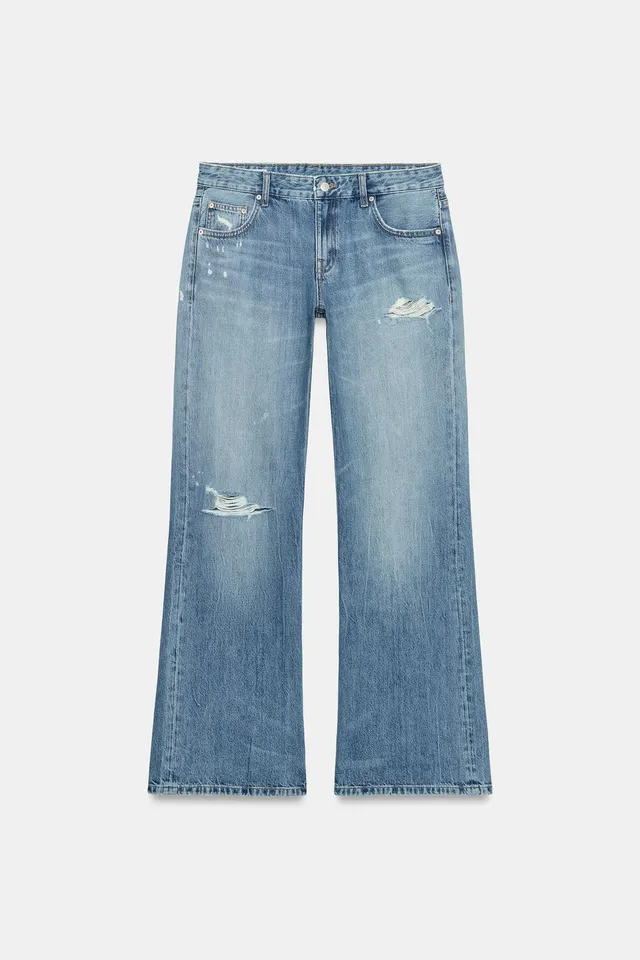 TRF RIPPED LOW-RISE WIDE-LEG FLARE JEANS – image 7