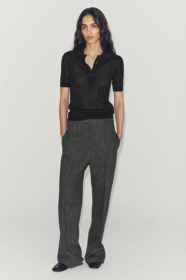 SEMI-SHEER KNIT POLO SHIRT