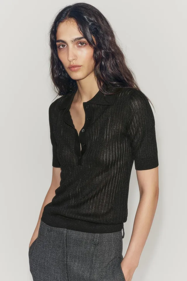 SEMI-SHEER KNIT POLO SHIRT – image 2