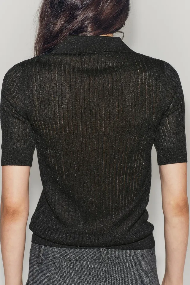 SEMI-SHEER KNIT POLO SHIRT – image 4