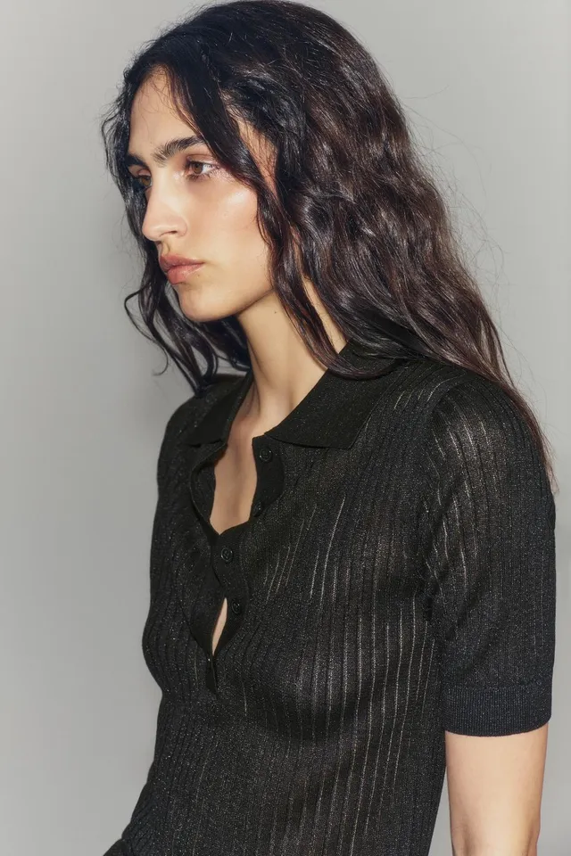 SEMI-SHEER KNIT POLO SHIRT – image 5