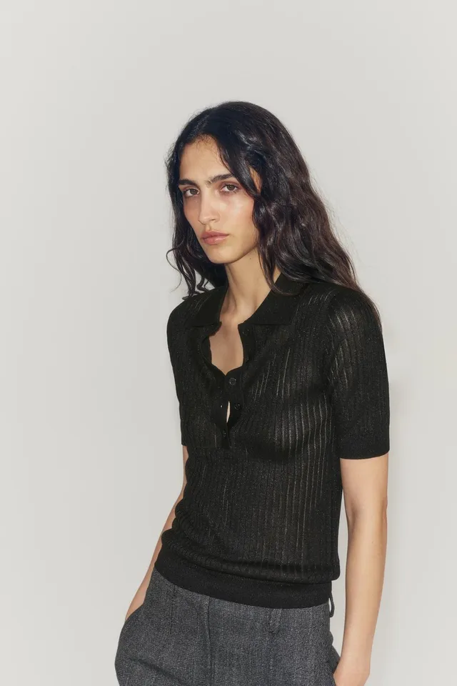 SEMI-SHEER KNIT POLO SHIRT – image 6