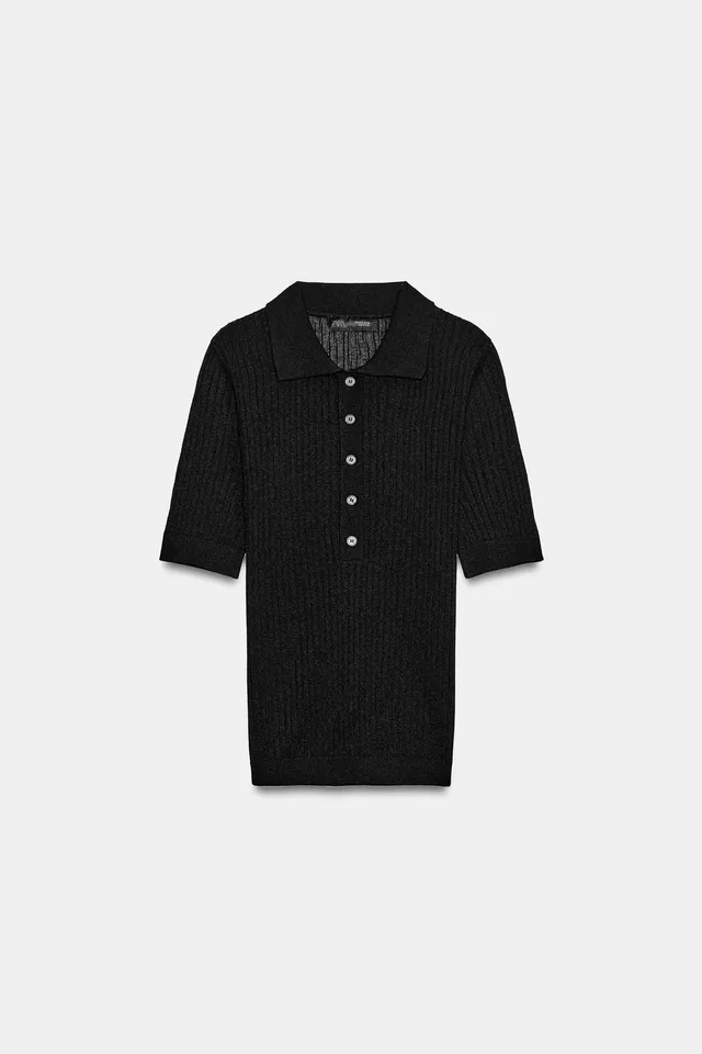 SEMI-SHEER KNIT POLO SHIRT – image 7