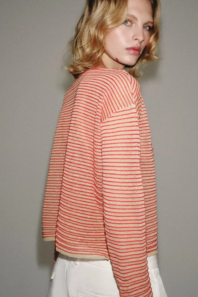 STRIPED FINE KNIT LINEN BLEND JUMPER – image 3