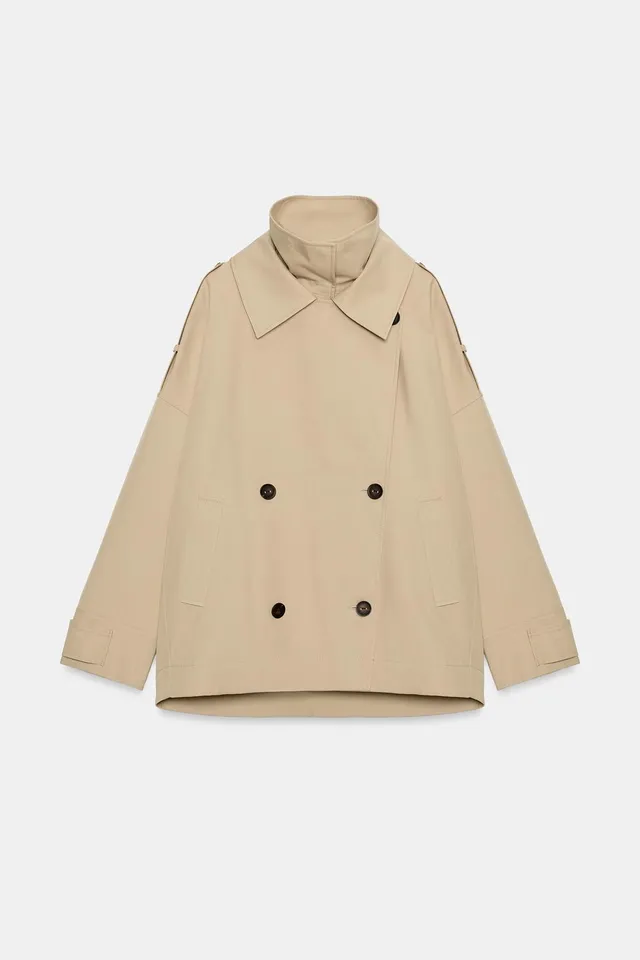 HIGH COLLAR OVERSIZE SHORT TRENCH COAT – image 9