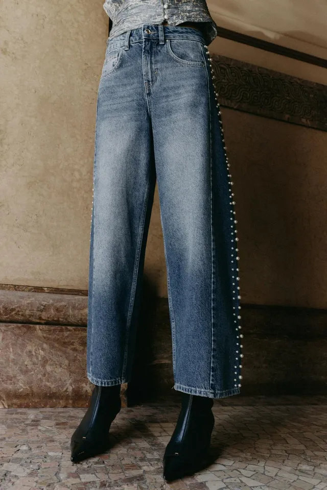 Z1975 HIGH-WAIST BARREL JEANS WITH FAUX PEARLS – image 3
