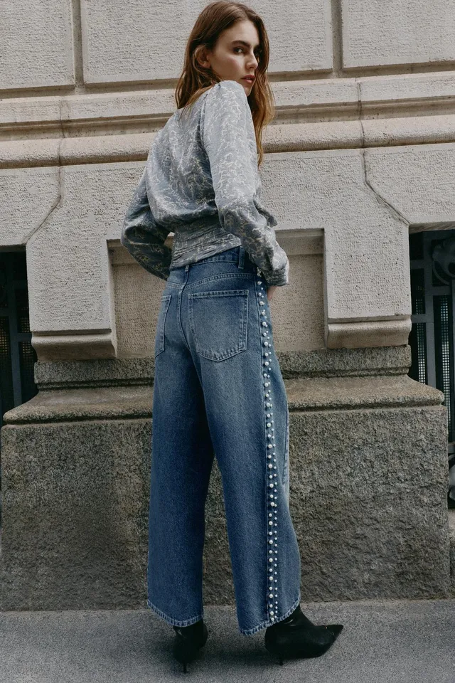 Z1975 HIGH-WAIST BARREL JEANS WITH FAUX PEARLS – image 5