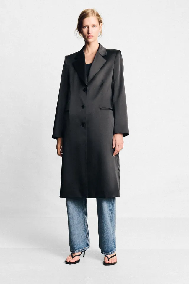 SATIN COAT WITH SHOULDER PADS