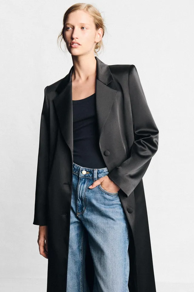 SATIN COAT WITH SHOULDER PADS – image 2