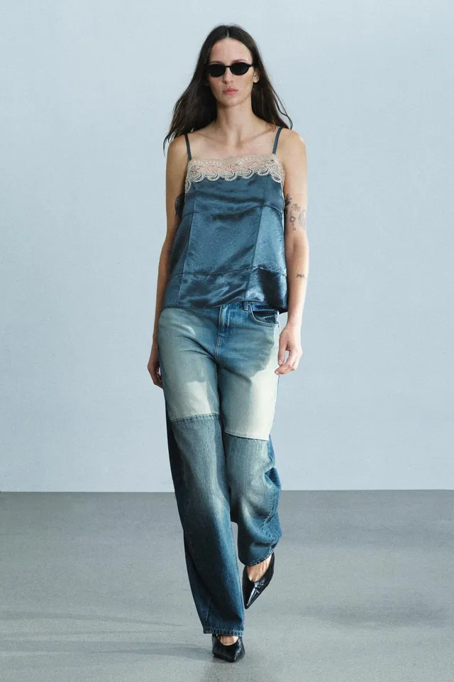 ZW COLLECTION MID-WAIST CURVED PATCHWORK JEANS