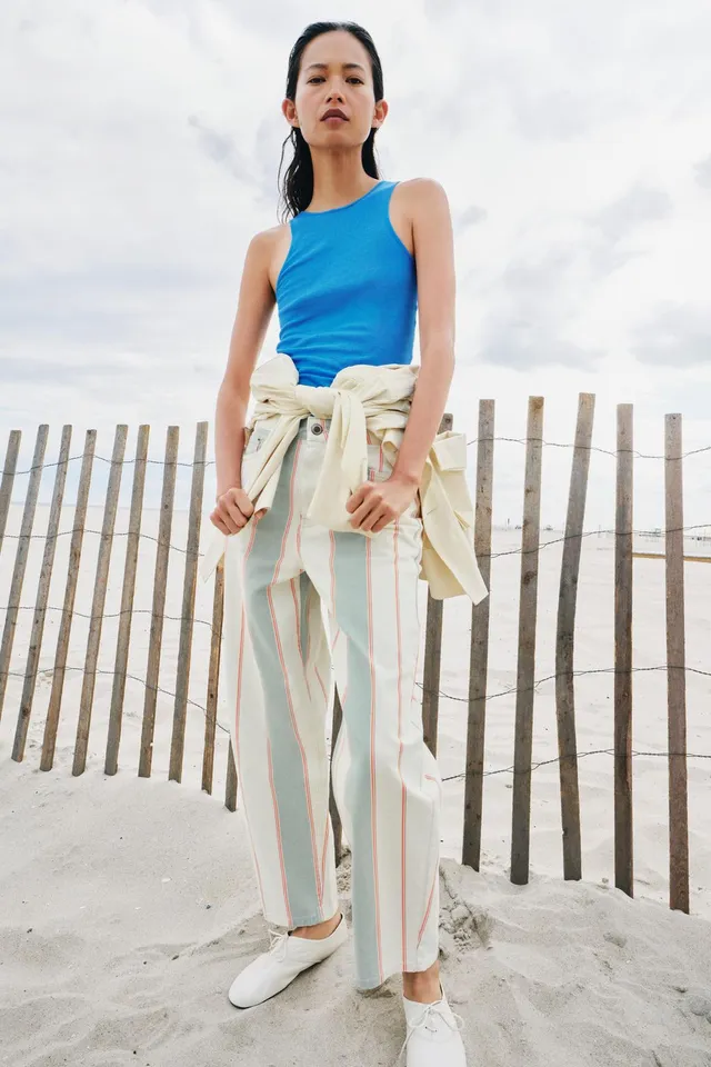 ZW COLLECTION MID-WAIST TAPERED STRIPED JEANS